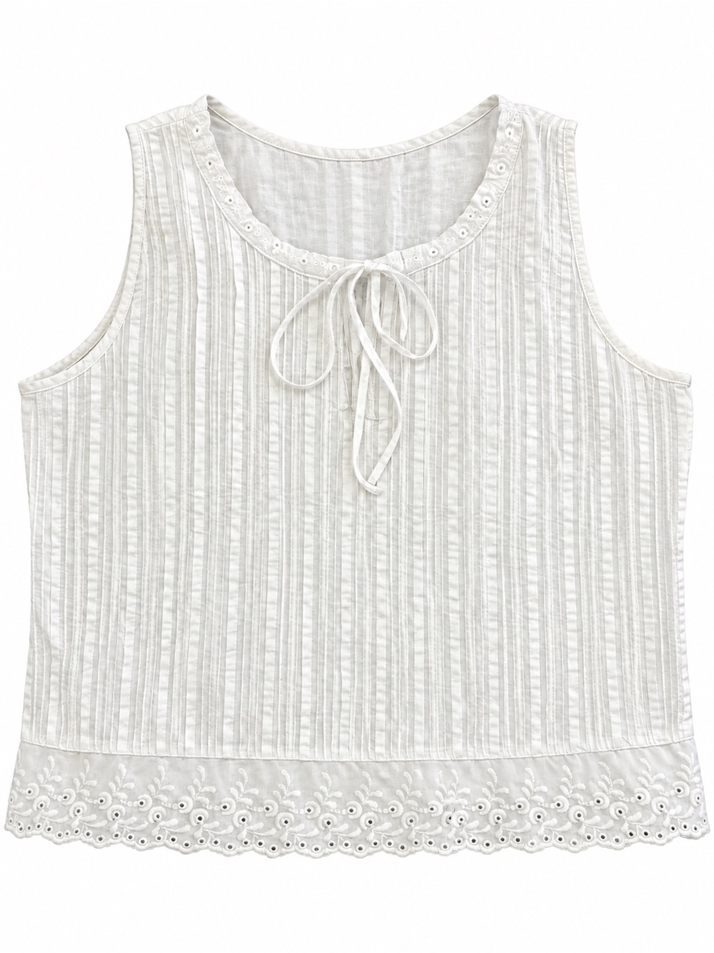 Vintage Loom by USK White Cotton Lawn Pintuck Embroidered Top S